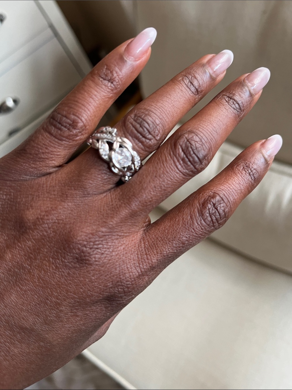 Silver-Tone Braided Halo Ring with Clear Center Stone - Women Jewelry